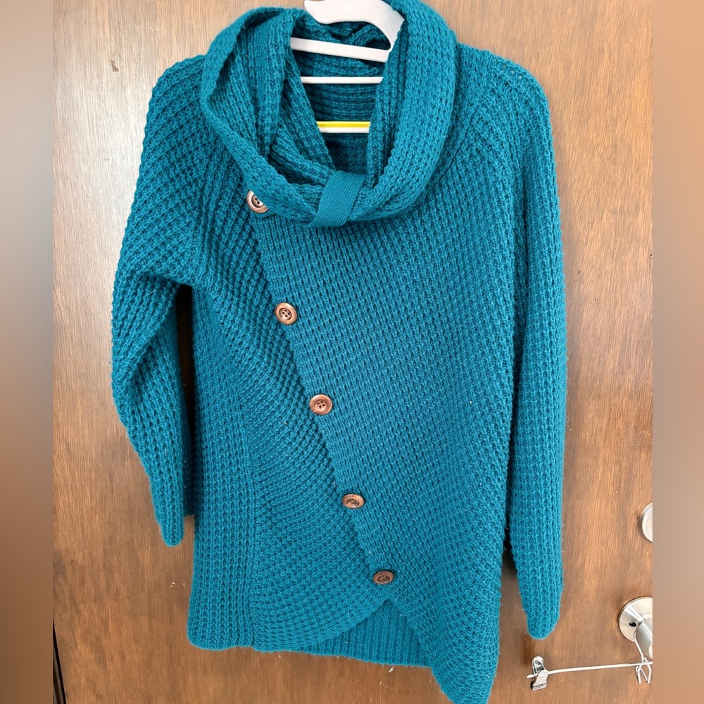 Wrap sweater with cowl neck